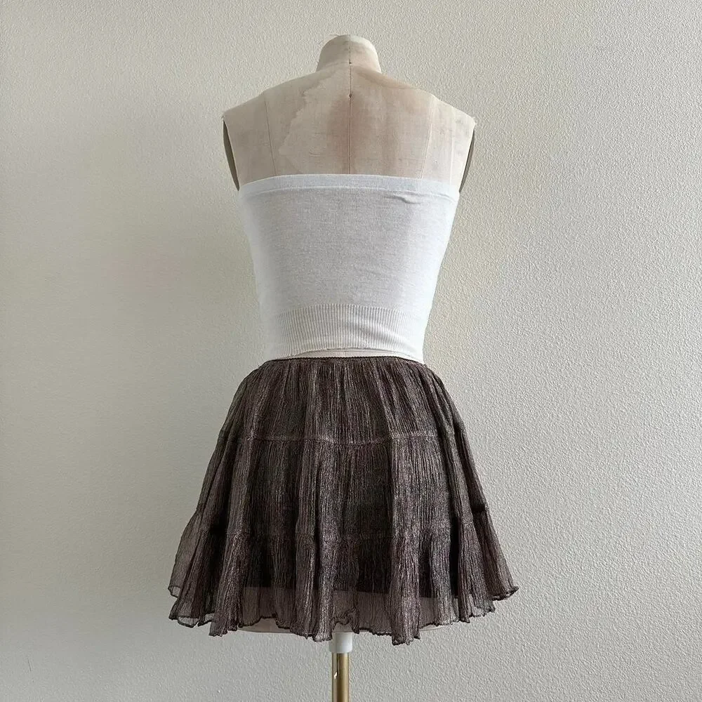 handmade gold shimmer circle ruffled mini skirt - Picture 3 of 11